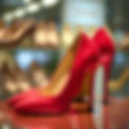 Elegant closed toe thick heel shoes on display