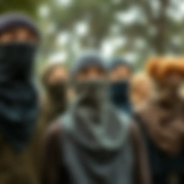 Diverse Styles of Thick Neck Gaiters Various thick neck gaiters displayed in an outdoor setting