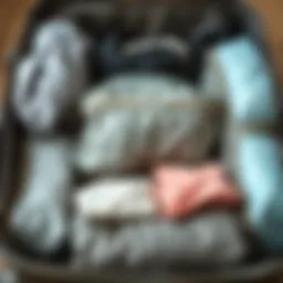 Organized travel clothing storage bags in a suitcase