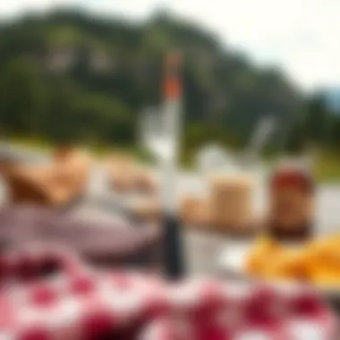 Trendy portable fork alongside a travel kit on a scenic picnic