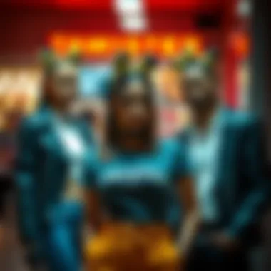 Fashionable individuals wearing twister hair bands in trendy outfits