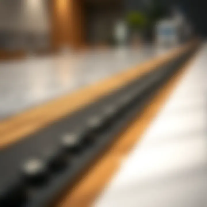 Close-up of modern counter gap strips showcasing various materials