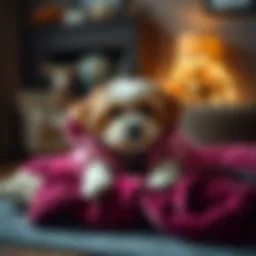 Cozy microfibre dog robe draped over a pet bed