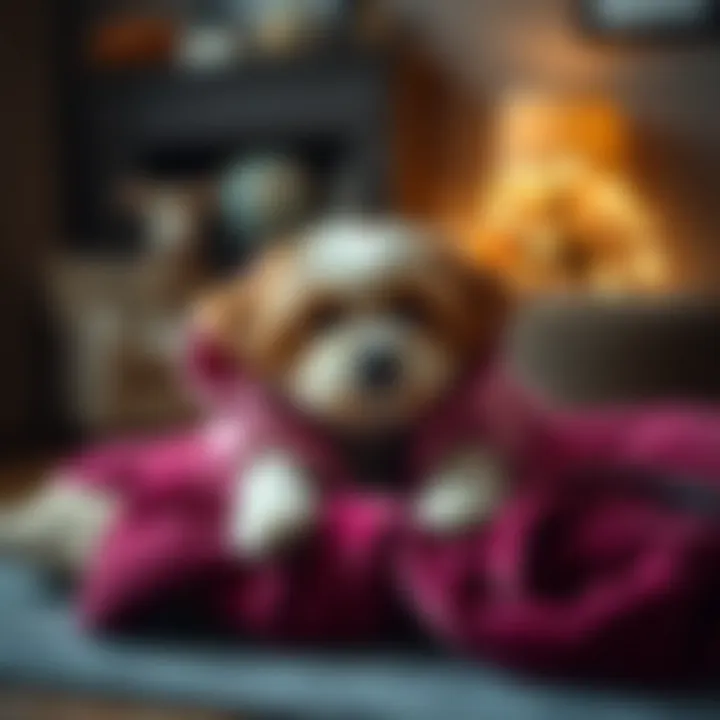 Cozy microfibre dog robe draped over a pet bed