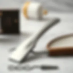 Close-up view of a nail scraper on a marble surface