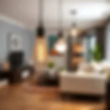 Energy-Efficient Lighting in Modern Living Spaces Energy-efficient remote control light bulbs in a stylish living room