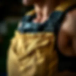 A close-up view of a sandbag vest showcasing its durable fabric and adjustable straps