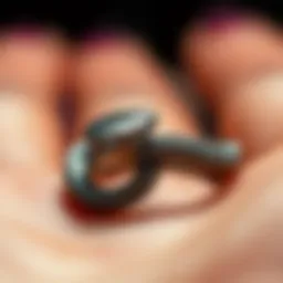 Close-up view of a snake bite piercing ring showcasing intricate design