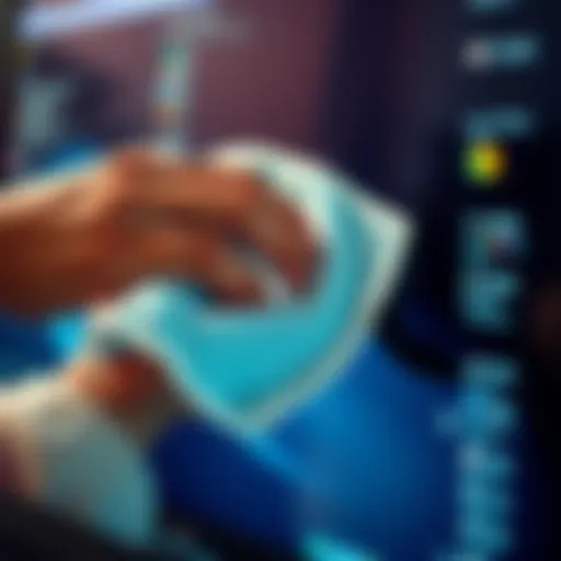 Gentle Cleaning with Microfiber Microfiber cloth gently cleaning a computer screen