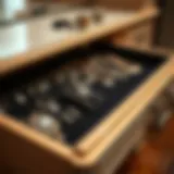 Luxurious velvet lined drawer showcasing exquisite jewelry pieces