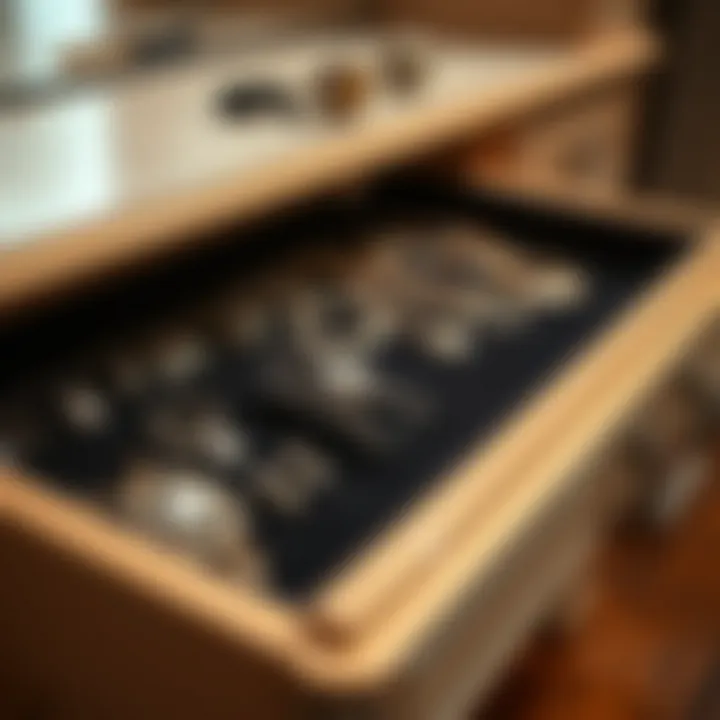 Luxurious velvet lined drawer showcasing exquisite jewelry pieces