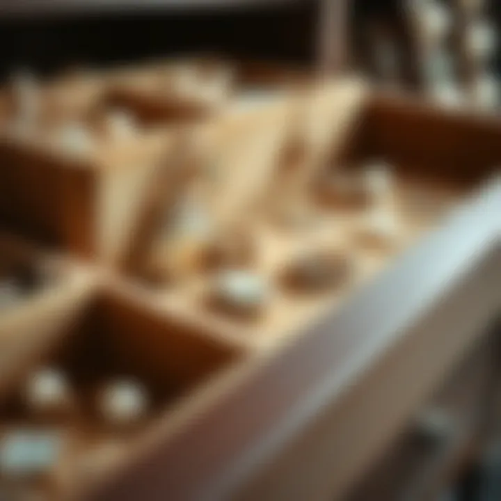 Close-up of velvet texture enhancing jewelry organization