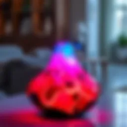 A beautifully designed volcano lamp with vibrant colors