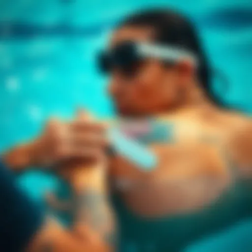 Waterproof bandage applied on a vibrant tattoo while swimming