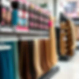 Display of various tape options for hair extensions in a beauty supply store