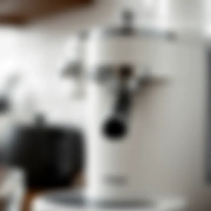 Intricate Design Features of White Espresso Makers Detailed close-up of a white espresso maker's design features