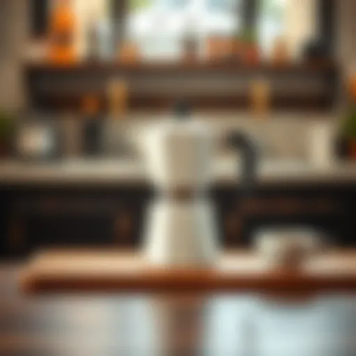 The Elegance of White Stovetop Espresso Makers Elegant white stovetop espresso maker on a wooden table