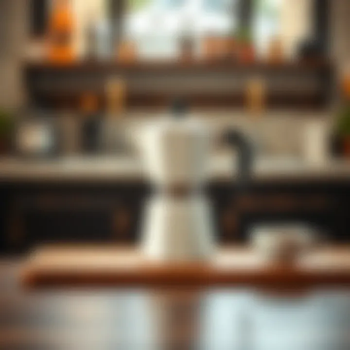 The Elegance of White Stovetop Espresso Makers Elegant white stovetop espresso maker on a wooden table